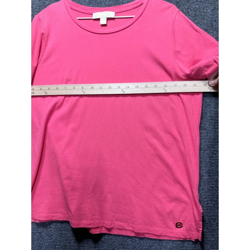 Michael Kors Ruffle Sleeve Top Women XL Pink Crew Neck Short Sleeve Logo